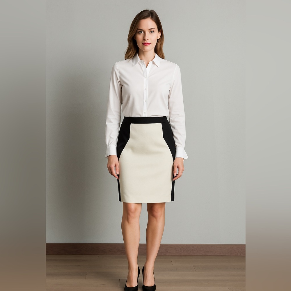 NWT Yigal Azrouël Color block Bone Jet Black Pencil skirt 6